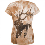 Distressed Brown Elk Silhouette All Over Womens T Shirt