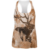 Distressed Brown Elk Silhouette All Over Womens Work Out Tank Top front view