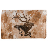 Distressed Brown Elk Silhouette All Over Hand Towel  front view