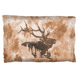 Distressed Brown Elk Silhouette Pillow Case  front view