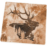 Distressed Brown Elk Silhouette Square Sandstone Coaster