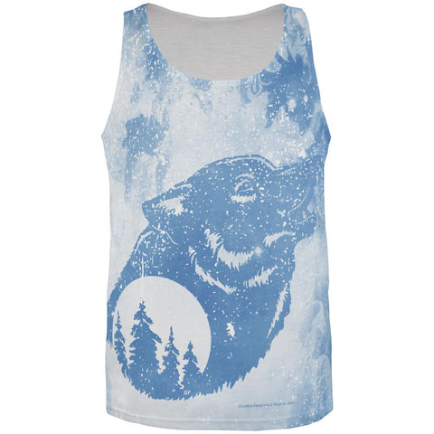 Distressed Blue Howling Wolf Silhouette All Over Mens Tank Top