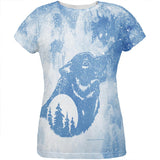 Distressed Blue Howling Wolf Silhouette All Over Womens T Shirt
