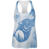 Distressed Blue Howling Wolf Silhouette All Over Womens Work Out Tank Top
