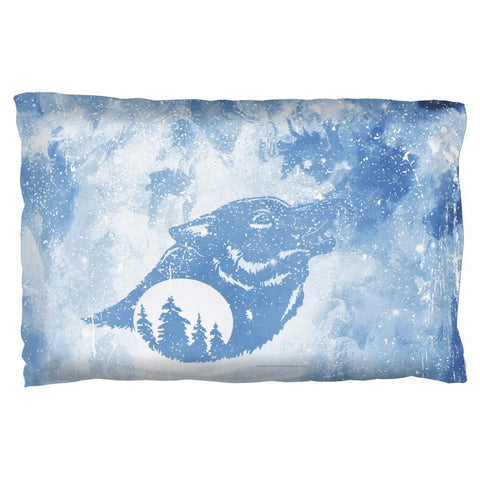 Distressed Blue Howling Wolf Silhouette Pillow Case