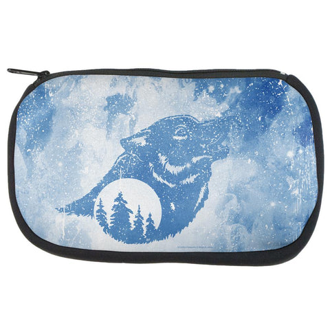 Distressed Blue Howling Wolf Silhouette Makeup Bag
