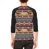 Southwestern Wild Horses Pattern Mens Raglan T Shirt