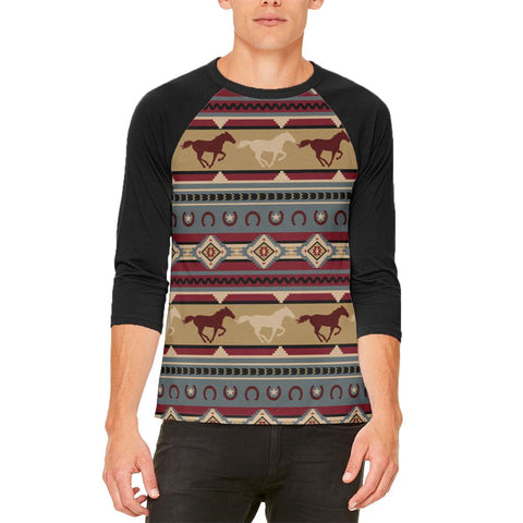Southwestern Wild Horses Pattern Mens Raglan T Shirt