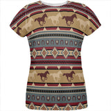 Southwestern Wild Horses Pattern All Over Womens T Shirt