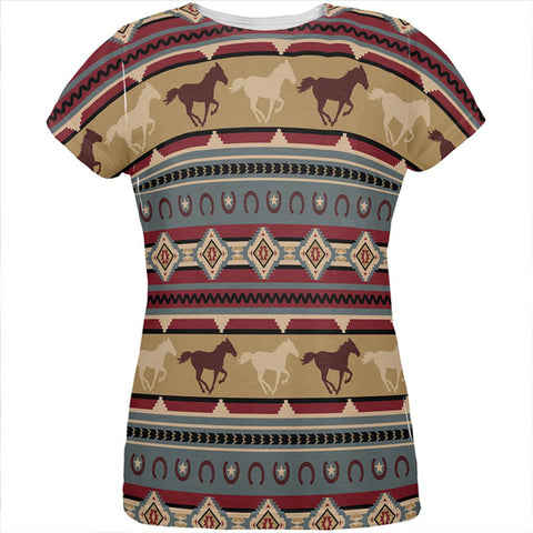 Southwestern Wild Horses Pattern All Over Womens T Shirt