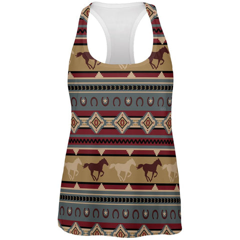 Southwestern Wild Horses Pattern All Over Womens Work Out Tank Top