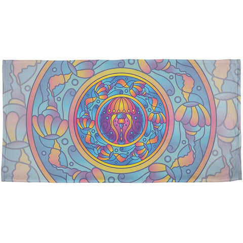 Mandala Trippy Stained Glass Jellyfish All Over Beach Towel