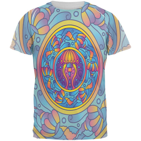 Mandala Trippy Stained Glass Jellyfish All Over Mens T Shirt