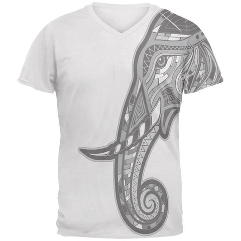 Tribal Mosaic Elephant Mens Soft V-Neck T Shirt