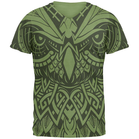 Trippy Tribal Owl Mens V-Neck T Shirt