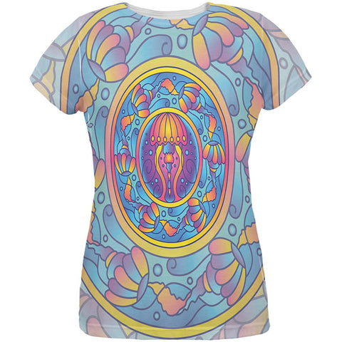 Mandala Trippy Stained Glass Jellyfish All Over Womens T Shirt