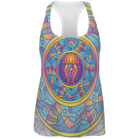 Mandala Trippy Stained Glass Jellyfish All Over Womens Work Out Tank Top