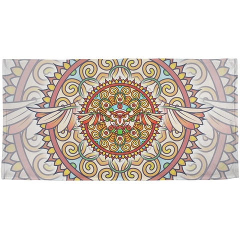 Mandala Trippy Stained Glass Owl All Over Beach Towel