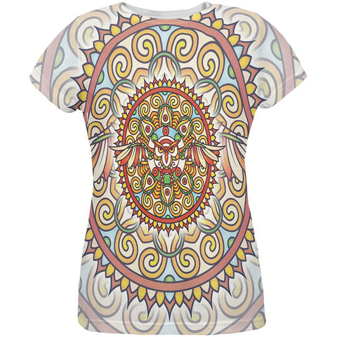 Mandala Trippy Stained Glass Owl All Over Womens T Shirt