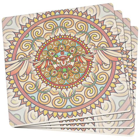Mandala Trippy Stained Glass Owl Set of 4 Square Sandstone Art Coasters