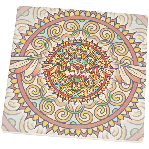 Mandala Trippy Stained Glass Owl Square Sandstone Art Coaster