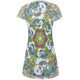 Mandala Trippy Stained Glass Panda Juniors V-Neck Beach Cover-Up Dress
