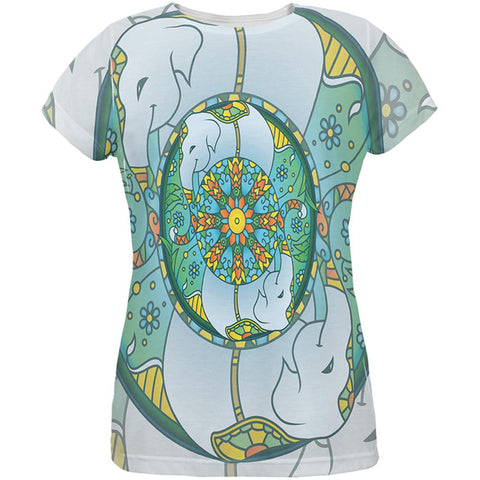 Mandala Trippy Stained Glass Elephant All Over Womens T Shirt