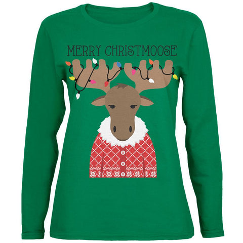 Christmas Merry ChristMoose Moose Womens Long Sleeve T Shirt