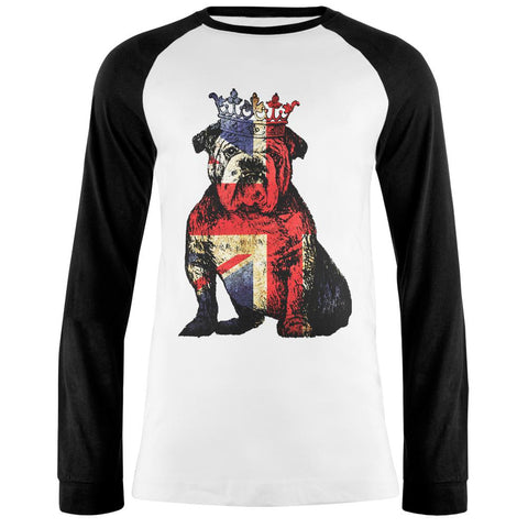 English British Bulldog Crown Grunge Flag Mens Long Sleeve Raglan T Shirt