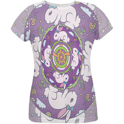 Mandala Trippy Stained Glass Easter Bunny All Over Womens T Shirt