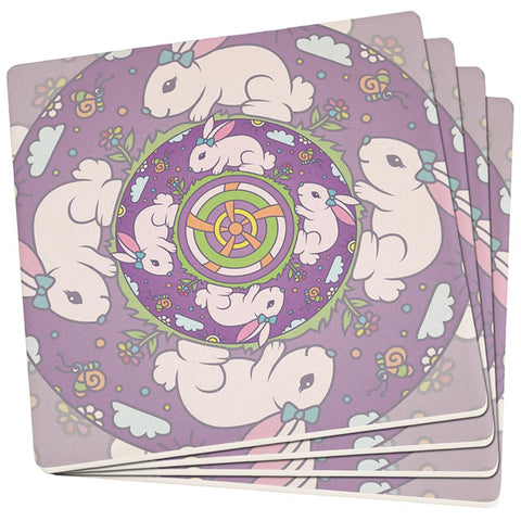 Mandala Trippy Stained Glass Easter Bunny Set of 4 Square SandsTone Art Coasters