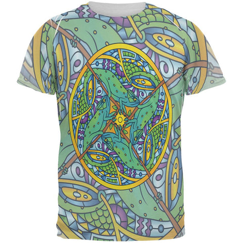 Mandala Trippy Stained Glass Chameleon All Over Mens T Shirt