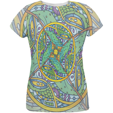 Mandala Trippy Stained Glass Chameleon All Over Womens T Shirt