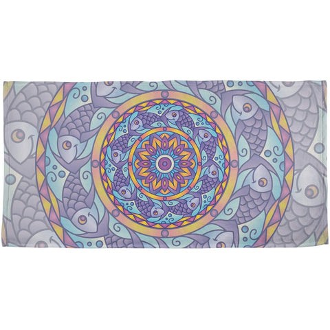 Mandala Trippy Stained Glass Fish All Over Beach Towel
