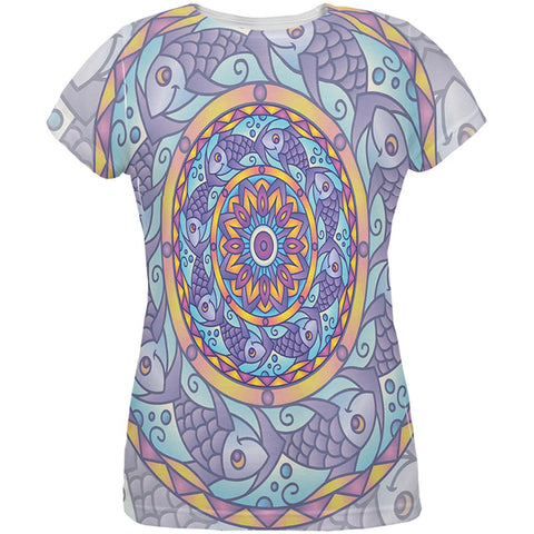 Mandala Trippy Stained Glass Fish All Over Womens T Shirt