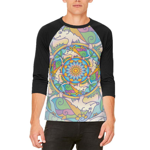 Mandala Trippy Stained Glass Hedgehog Mens Raglan T Shirt