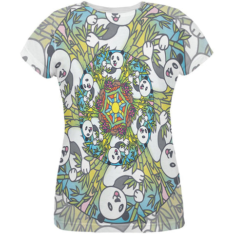 Mandala Trippy Stained Glass Panda All Over Womens T Shirt