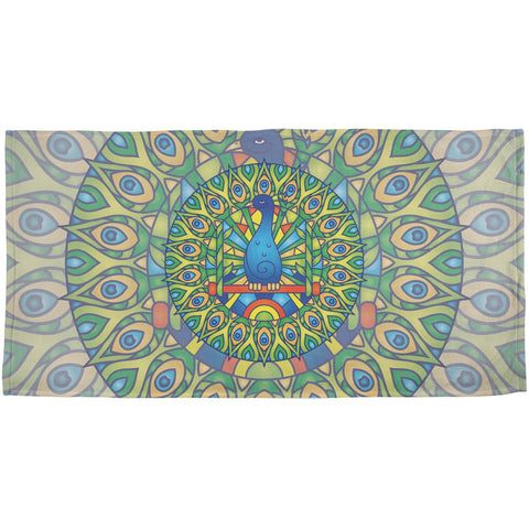 Mandala Trippy Stained Glass Peacock All Over Beach Towel