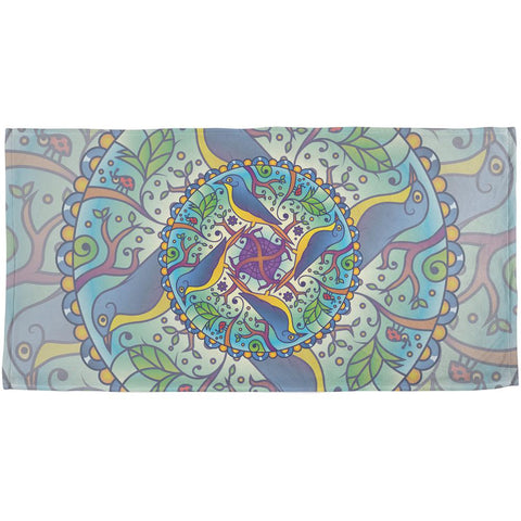 Mandala Trippy Stained Glass Spring Birds All Over Beach Towel