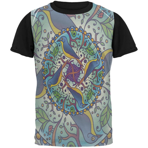 Mandala Trippy Stained Glass Spring Birds All Over Mens Black Back T Shirt