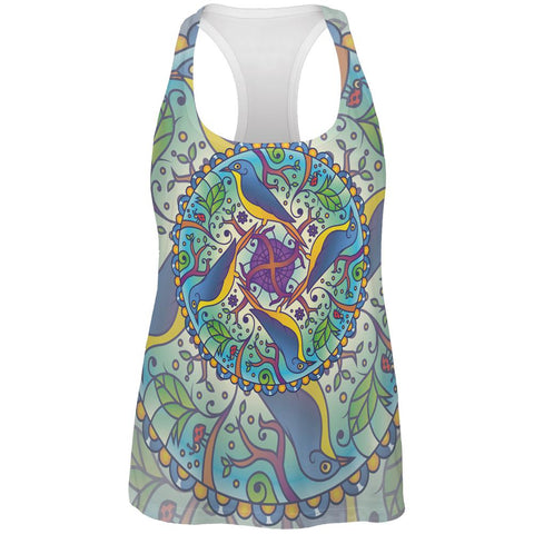Mandala Trippy Stained Glass Spring Birds All Over Womens Work Out Tank Top