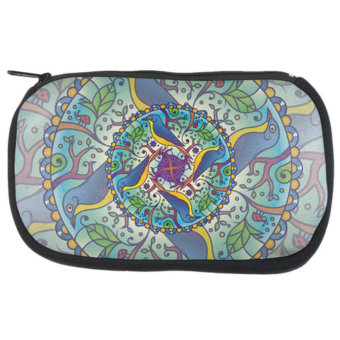 Mandala Trippy Stained Glass Spring Birds Makeup Bag