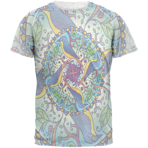 Mandala Trippy Stained Glass Spring Birds Mens T Shirt