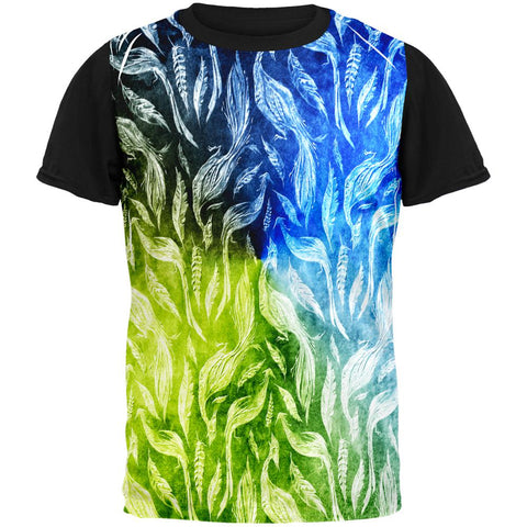 Peacocks And Feathers All Over Mens Black Back T Shirt