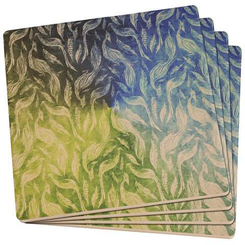 Peacocks And Feathers Set of 4 Square SandsTone Art Coasters