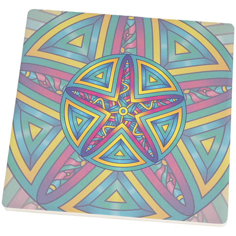 Mandala Trippy Stained Glass Starfish Square SandsTone Art Coaster
