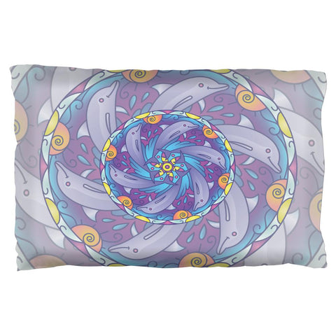 Mandala Trippy Stained Glass Dolphins Pillow Case