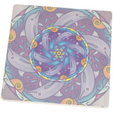 Mandala Trippy Stained Glass Dolphins Square SandsTone Art Coaster