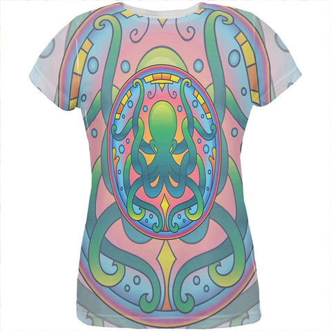 Mandala Trippy Stained Glass Octopus All Over Womens T Shirt