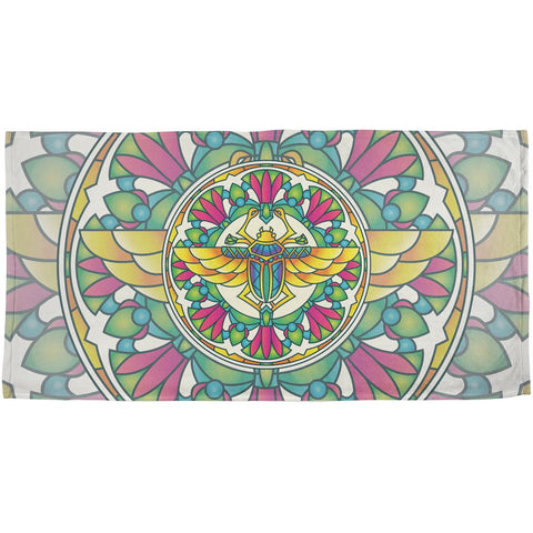 Mandala Trippy Stained Glass Scarab All Over Beach Towel